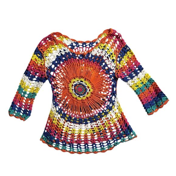 Unbranded Tops - Crochet Tunic Top Medium Festival Boho 17" Pit to Pit Fairycore Whimsigoth